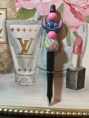 Kawaii Pink Stitch Character Beaded Kids Pen